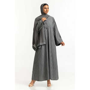 Abaya de Georgette a Rayas de Estilo Modesto con Pañuelo Transpirable KAB-22129 - Product Image 1