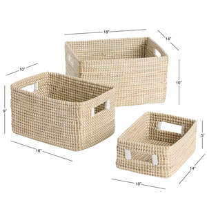 Panier en jonc de mer fait à la main naturel rectangulaire, ensemble de paniers tissés en jonc de mer pour la maison salon chambre cuisine du fournisseur vietnamien - Product Image 4