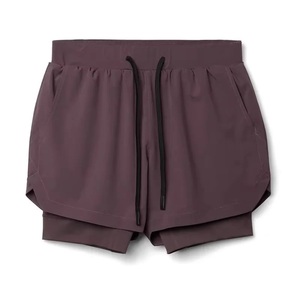 Casual Style Double-<b>layer</b> Eco-Friendly Canvas <b>Mid</b> Waist Waterproof Plain Dyed Quick Drying Drawstring Men's Fitness Gym Shorts - Product Image 3