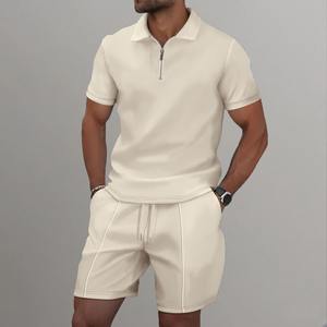 Conjunto de pantalones cortos con estilo informal de verano para hombre 100% conjuntos de camiseta con estilo de algodón orgánico 2025 conjunto de camisa de pantalones cortos transpirables - Product Image 3
