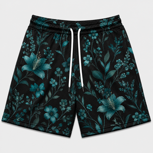 Shorts de basketball premium rouges tissés en maille respirante pour performance athlétique, avec motif graphique Bold Energy Strike, légers et à séchage rapide - Product Image 3