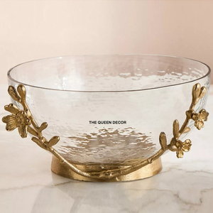 Bol de service en aluminium de style élégant pour restaurant, design fabuleux, doré et blanc, motif floral et feuillage - Product Image 4