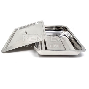 Boîte de stérilisation médicale vétérinaire dentaire en acier inoxydable, organisateur d'instruments, plateau de rangement avec couvercle et bouton - 10L x 8W x 2H - Product Image 3