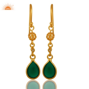 Boucles d'oreilles pour filles, plaqué or 18k, argent 925, perles à la mode, vente en gros, topaze, Onyx vert, pierre précieuse, possibilité de vente en gros - Product Image 3