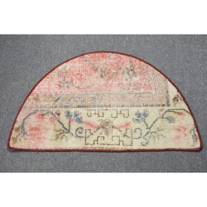 2.4x1.5 ft Rug, Vintage Turkish Round Rug, <b>Red</b> <b>Wool</b> Rug - Product Image 1