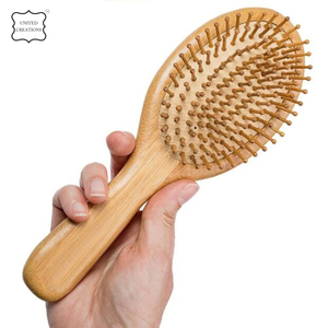 Custom Logo Bamboo Hair Brush Rat Tail <b>Comb</b> for Men Women Natural Detangling Paddle Hairbrush Make Hair Smooth Massage Scalp - Product Image 2
