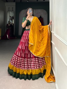 Elegante Multi-Patrón Digital Impreso Lehenga Set Hecho a mano Tradicional India Nupcial Ropa festiva para fiestas de invierno Exclusivo - Product Image 3