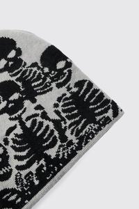 Gorro de punto con diseño de esqueleto de Jacquard con logotipo personalizado, gorro de invierno cálido de acrílico suave gris, gorro de estilo Y2K Unisex - Product Image 4