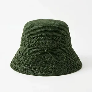Raffia Straw <b>Bucket</b> <b>Hat</b> Handmade Embroidered Dobby Style Beach Travel Casual Unisex Adult 56-58CM - Product Image 3