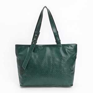 Sac à main fourre-tout en cuir véritable perforé vert forêt sacs fourre-tout pour dames résistants à l'eau à la mode avec velours côtelé PU - Product Image 5