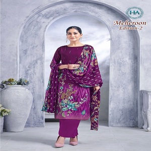 Elegant Pure Viscose Rayon Designer <strong>Unstitch</strong> salwar kameez Printed <strong>Fabric</strong> with Fancy Swarovski Work - Product Image 6