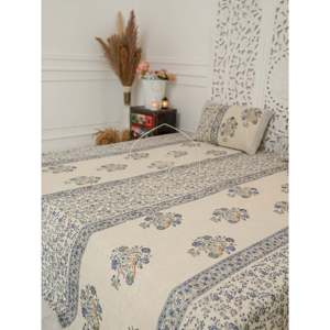 Aaliyah Hand-Block Cotton Mulmul Bedcover Midnight Bloom Floral Pattern One Size Reversible Pillow Cover Home & Hotel Use - Product Image 6