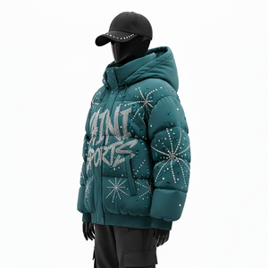 Chaqueta Acolchada de Poliéster de Alta Calidad para Mujer, Paneles Acolchados Suaves, Estilo Cálido de Invierno, Chaqueta Acolchada con Logotipo de Diamantes de Imitación para Mujer - Product Image 4