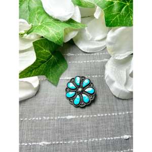 Colgante/Pin de Plata de Ley y Turquesa Zuni Kingman Hecho en EE. UU. Tipo Broche Elegante - Product Image 4