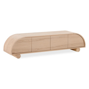 Soporte de TV de madera maciza curvado moderno con bordes redondeados lisos y diseño escandinavo minimalista para salas de estar contemporáneas - Product Image 2