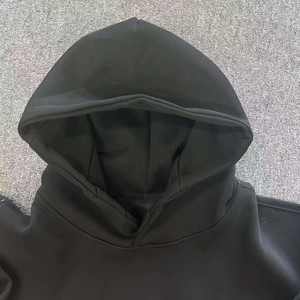 Sudaderas con capucha de peso pesado negro en blanco de alta calidad Sudaderas con capucha de hombro caído de doble sombrero Sudaderas con capucha no esponjosas de moda - Product Image 3