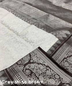 Sari en soie licou fantaisie, tissage banarasi, travail moderne, vêtement de fête, vêtement ethnique, blanc, prix de gros, sans blouse cousue - Product Image 5