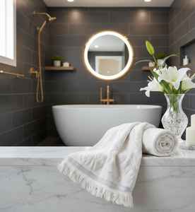 Serviette de bain d'hôtel en coton 100% à motif à carreaux de la marque MYT-EX, 50x100cm, 580 GSM, super absorbante, séchage rapide, ultra douce, vente en gros - Product Image 3