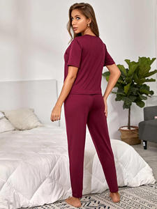 Conjunto de pijama de cintura elástica con estampado de letras de buena calidad, Top corto, ropa de dormir, conjuntos de ropa de dormir de verano para mujer - Product Image 2