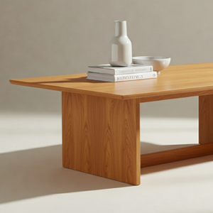 Mesa de centro rectangular con patas de losa de madera maciza Estilo minimalista Perfil bajo Acabado natural - Product Image 3