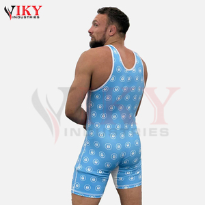 ชุดมวยปล้ำสำหรับผู้ใหญ่ ผ้าเนื้อนุ่ม สีฟ้าขาว ยืดได้ คุณภาพสูงสุด บริการรับผลิตตามแบบ OEM ODM พร้อมปักโลโก้ด้านหน้า - Product Image 5