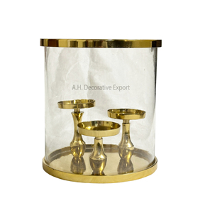 Modern Design Handmade Christmas Candlestick <b>Holder</b> Glass Votive Metal Plate Base with 3 Arms Decorative Pillar <b>Candle</b> <b>Holder</b> - Product Image 1