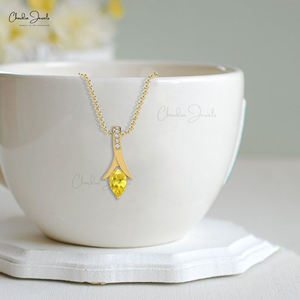Nouvelle vente chaude 2026, saphir jaune naturel de 6x4 mm, taille poire, et pavé de diamants, pendentif en or fin 14 carats, collier personnalisé pour femmes - Product Image 6