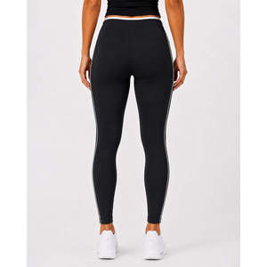 Leggings de punto Accelerate - Leggings de compresión negros de cintura alta para mujer, mallas deportivas negras de longitud completa con raya lateral - Product Image 2