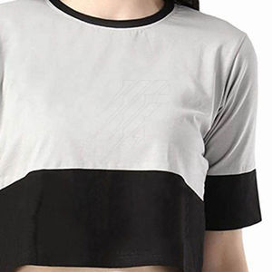 Women's Outdoor Fashion Crop Tops Custom Fitness Workout Crew Neck <b>T</b>-<b>Shirt</b> Recycled Fabric <b>Black</b> <b>Plain</b> Design for Summer Workout - Product Image 2