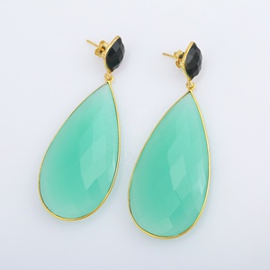 Vente chaude Nouvelle Arrivée Conception À La Mode Onyx Noir et Pierres Aqua Boucles D'oreilles En Argent Sterling 925 - Product Image 2