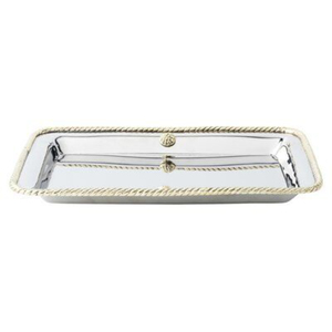 Plateau de service rectangulaire en acier inoxydable avec poignées en corde, plateau en métal plaqué argent pour les événements et l'utilisation hôtelière - Product Image 3