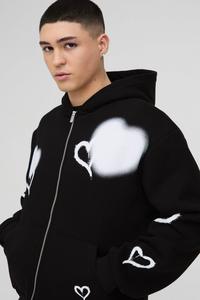 Pantalon de survêtement à capuche Ensemble de jogging Pantalon cargo Survêtement surdimensionné Boxy All Over Heart Imprimé Zip Through Survêtement à capuche pour homme - Product Image 2