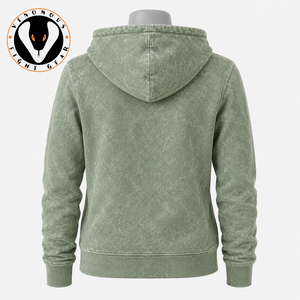 Sweat à capuche délavé pour femme, aspect vintage, matière douce, coupe décontractée, streetwear quotidien, écologique, logo frontal - Product Image 3