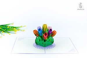 OEM Vente en gros Carte pop-up 3D multicolore Tulipes Carte de vœux en papier artisanal du Vietnam Impression offset - Product Image 5