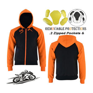 Sudadera con capucha de lana negra y naranja para motocicleta para hombres recién llegados estilo de conducción Sudadera con capucha de motorista personalizada con protecciones extraíbles - Product Image 6