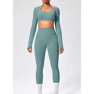 ชุดออกกำลังกายในยิมของผู้หญิงผ้าโพลีเอสเตอร์100% กางเกงรัดรูปและชุดโยคะขนาดพลัสไซส์เสื้อผ้าออกกำลังกาย - Product Image 3