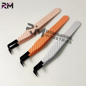 RMI White / Orange / <b>Nude</b> Powder Coated Color Eyelash Extension Tweezers 90 Degree Boot Point / Black Plasma Tip / Diamond Grip - Product Image 4