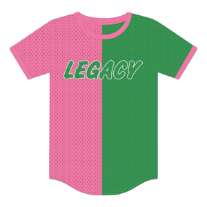 Half and Half 08 Legacy Pullover Baseball Jersey Greek Sorority Apparel <b>Womens</b> Pink and Green College Sisterhood Mesh <b>T</b> <b>Shirt</b> - Product Image 1