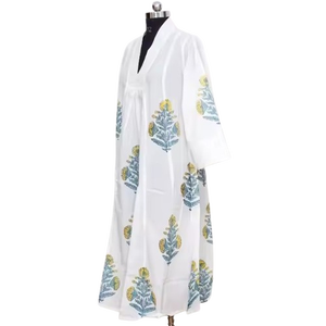 Robe midi en coton tissé d'été imprimée à la main, motif floral indien, douce, écologique, lavable - Product Image 2
