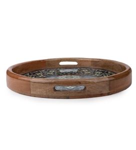 Serving Tray with enamel printing on wood Decorative Snack Tray Designer Serving & Decorative Trays for Kitchen Organization - Product Image 4