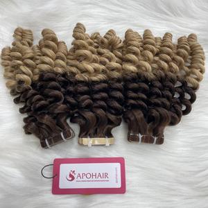 Venta al por mayor de alta calidad vietnamita extensiones de cabello humano para Ombre Normal Tape Remy Hair Deep Curly Normal Tape Hair - Product Image 3