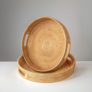 Venta al por mayor de bandejas redondas de bambú de Vietnam hecho a mano respetuoso con el medio ambiente bandeja para servir con estilo de ratán natural para restaurante-SR2096 - Product Image 2