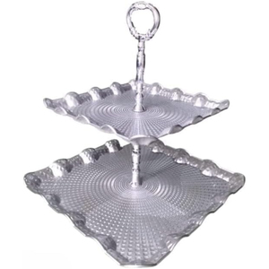 Support à gâteau à 2 étages en or de qualité supérieure avec des accents floraux blancs Plateau de présentation de desserts pour les mariages, les fêtes et la décoration de la maison - Product Image 5