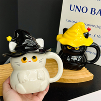 Tasse à eau en céramique pour filles, motif chat avec chapeau magique, cadeau d'Halloween, design coloré, pour la maison