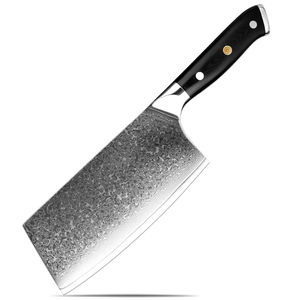 Couteau de cuisine chinois de 7 pouces, 67 couches d'acier Damas à haute teneur en carbone, tranchant comme un rasoir, manche G10 noir pleine longueur - Product Image 1