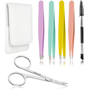 Vente chaude : 4 pinces à épiler inclinées de 3,7 pouces avec pointe arrondie, ciseaux à épiler avec rangement portable - Product Image 1