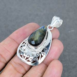 Colgante de Latón chapado en plata 925 de alta calidad, piedras preciosas de labradorita, venta al por mayor, colgantes y dijes de joyería fina a precio de fábrica - Product Image 3