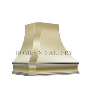 Campana extractora inteligente personalizada de acero inoxidable negro mate con detalles en latón patinado dorado, montaje en pared con tiradores de latón mate, campana extractora de cocina. - Product Image 2