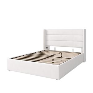 Letto Moderno di Lusso Imbottito con Piattaforma, Luci LED, Contenitore Intelligente e Porte USB, Struttura Robusta Smontabile (KD) <span class=keywords><strong>per</strong></span> Camera da Letto - Product Image 5