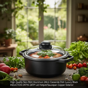 Non-stick Aluminum Casserole Dish (24cm) with <b>Lid</b> INDUCTION Black 097IN 24TP - Product Image 3